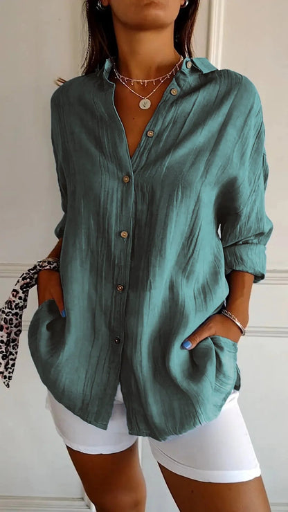 Prisma Pleated Plus Size Lapel Shirt Product Image 13