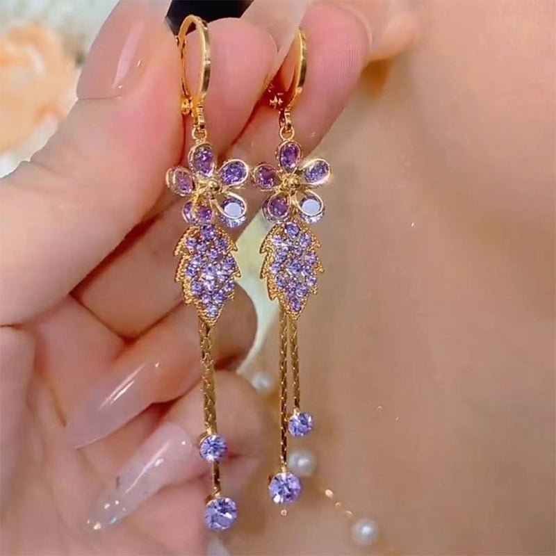 Selara Floral Rhinestone Tassel Earrings Product Image 01
