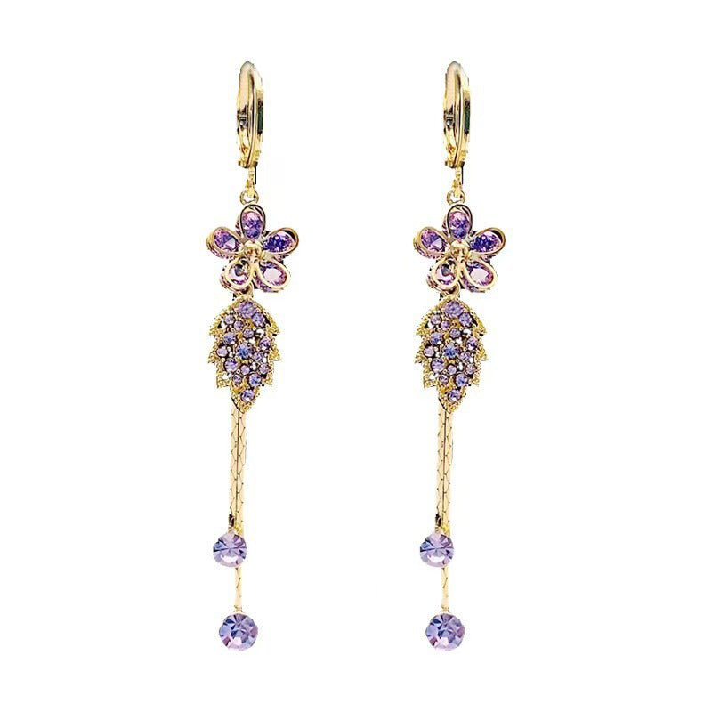 Selara Floral Rhinestone Tassel Earrings Product Image 02