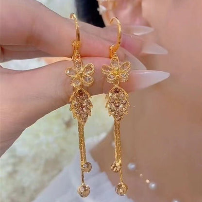 Selara Floral Rhinestone Tassel Earrings Product Image 03