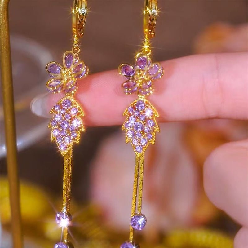Selara Floral Rhinestone Tassel Earrings Product Image 04