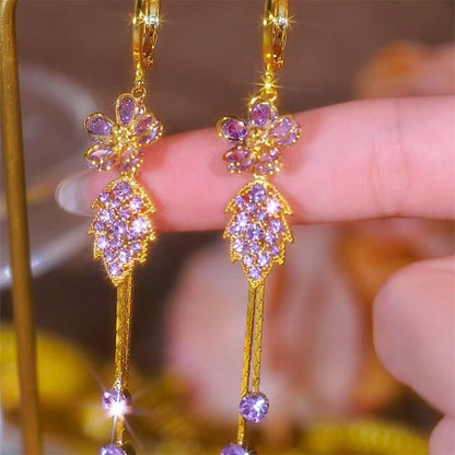 Selara Floral Rhinestone Tassel Earrings Product Image 04