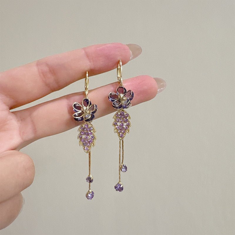 Selara Floral Rhinestone Tassel Earrings Product Image 05