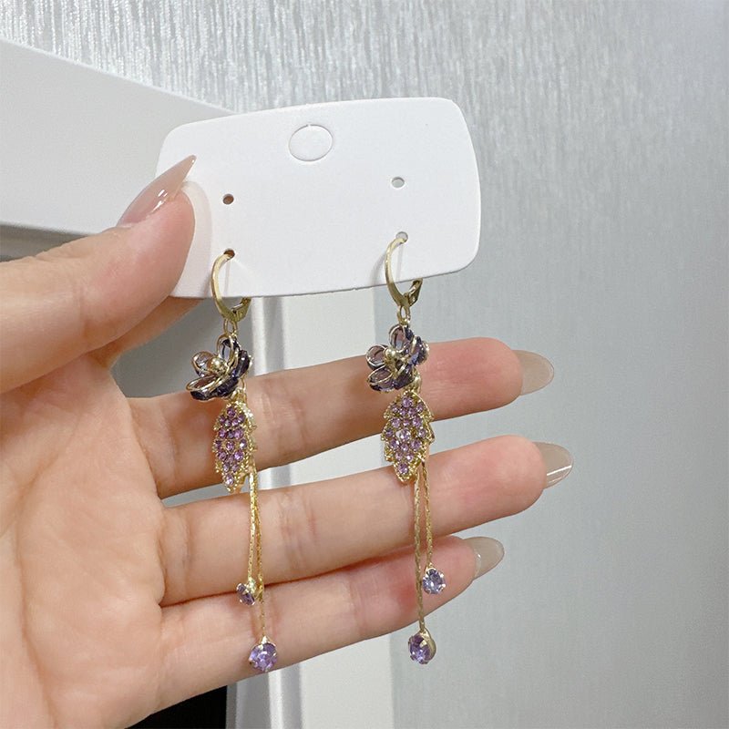 Selara Floral Rhinestone Tassel Earrings Product Image 06