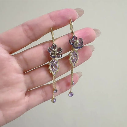 Selara Floral Rhinestone Tassel Earrings Product Image 07