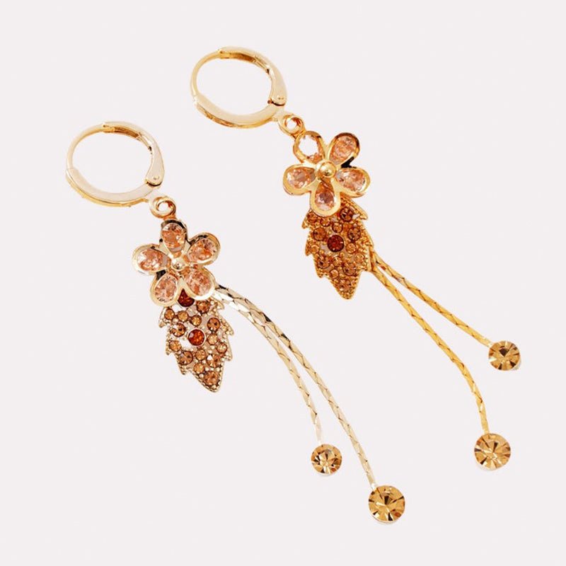 Selara Floral Rhinestone Tassel Earrings Product Image 08