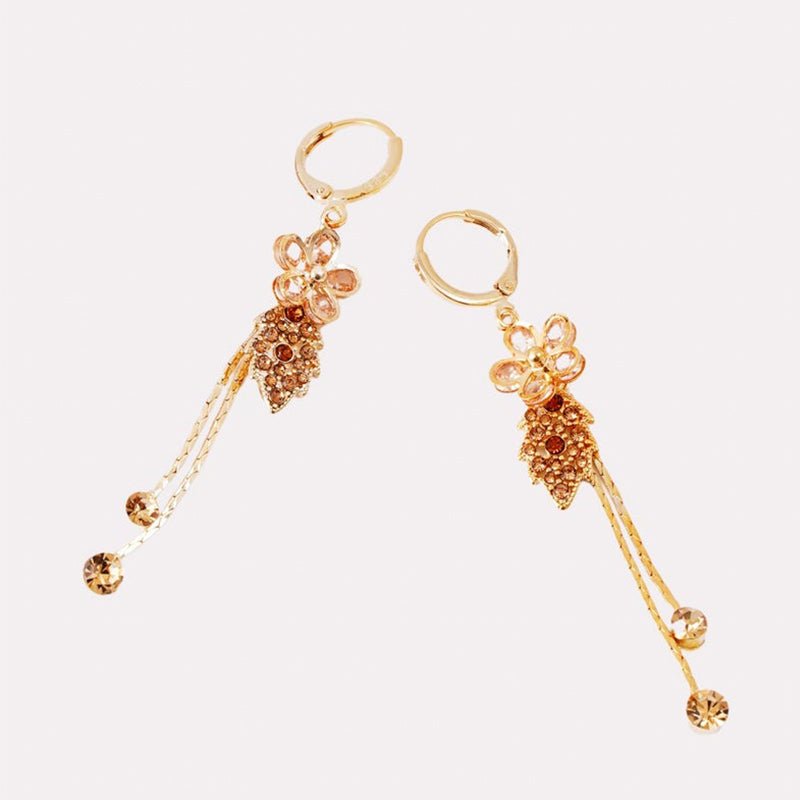 Selara Floral Rhinestone Tassel Earrings Product Image 09