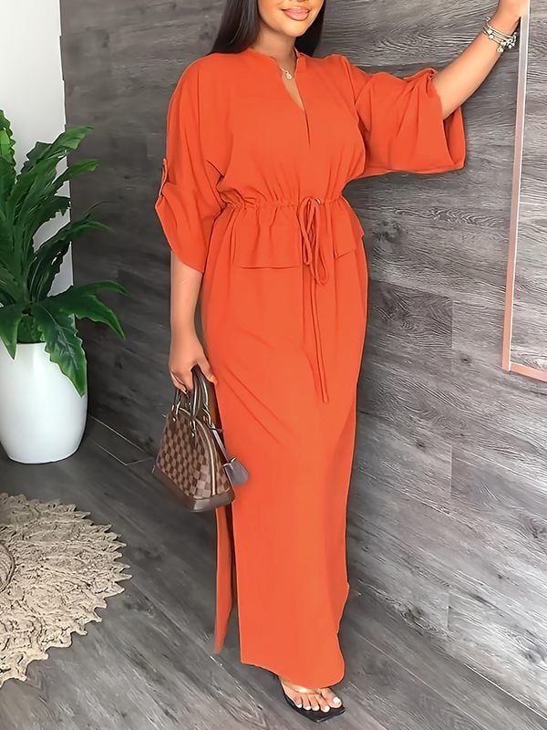 Sienna V Neck Side Slit Dress Product Image 04