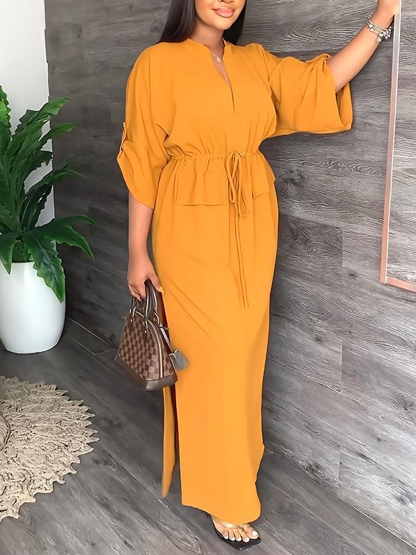 Sienna V Neck Side Slit Dress Product Image 05