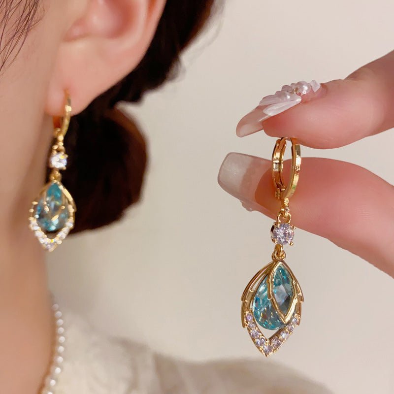 Sky Blue Teardrop Art Deco Hoop Earrings Product Image 01