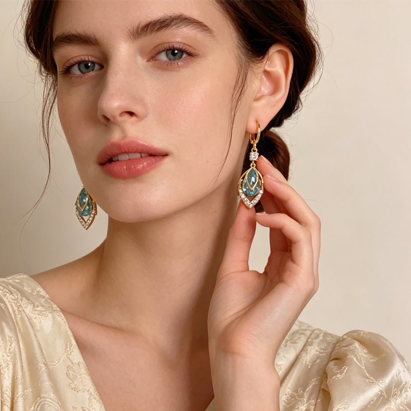 Sky Blue Teardrop Art Deco Hoop Earrings Product Image 03