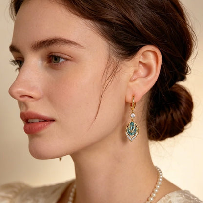 Sky Blue Teardrop Art Deco Hoop Earrings Product Image 04