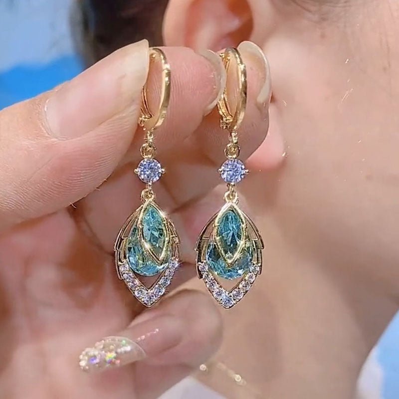 Sky Blue Teardrop Art Deco Hoop Earrings Product Image 05