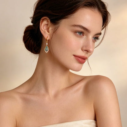 Sky Blue Teardrop Art Deco Hoop Earrings Product Image 07