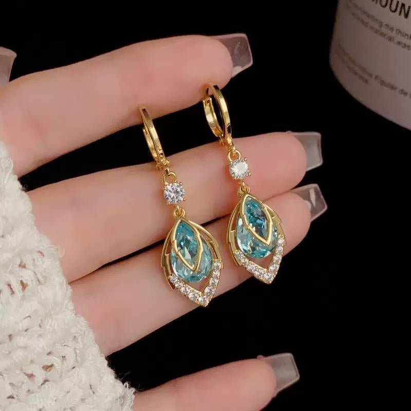 Sky Blue Teardrop Art Deco Hoop Earrings Product Image 08