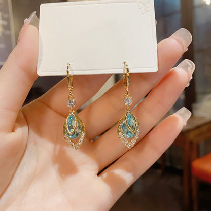 Sky Blue Teardrop Art Deco Hoop Earrings Product Image 09