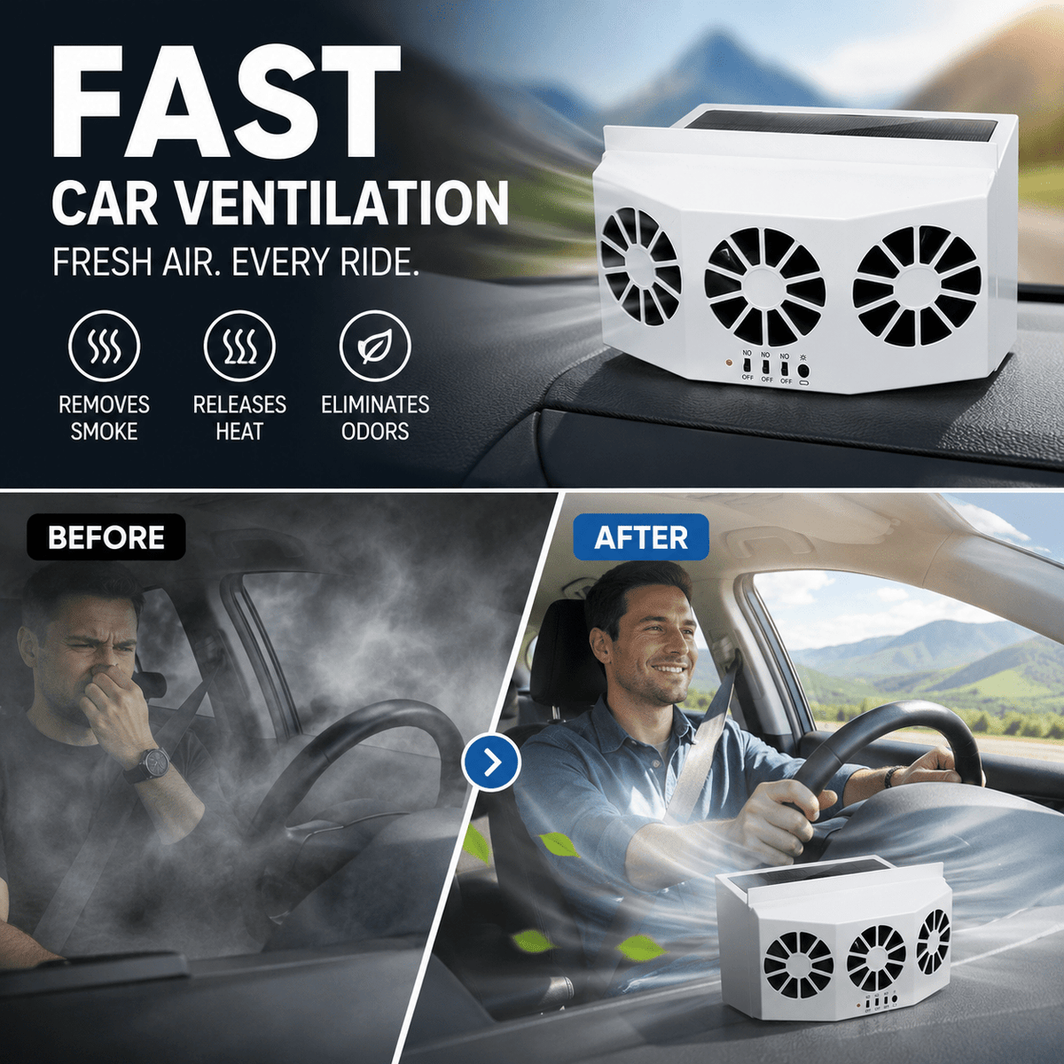 Solar Powered Car Window Fan Product Image 02