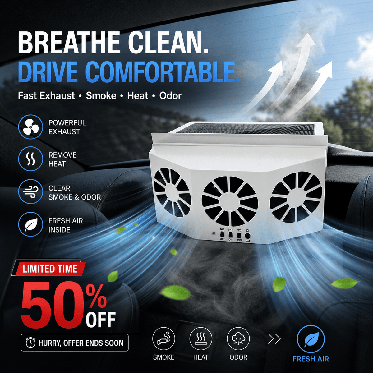 Solar Powered Car Window Fan Product Image 06