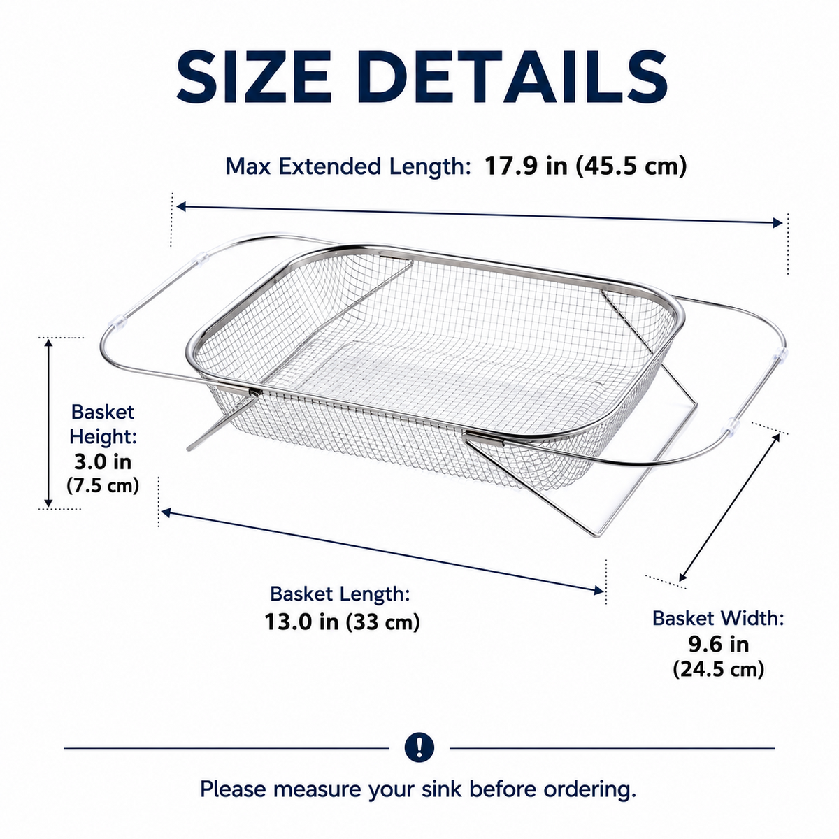 Stainless Steel Adjustable Sink Drainer Basket Product Image 01