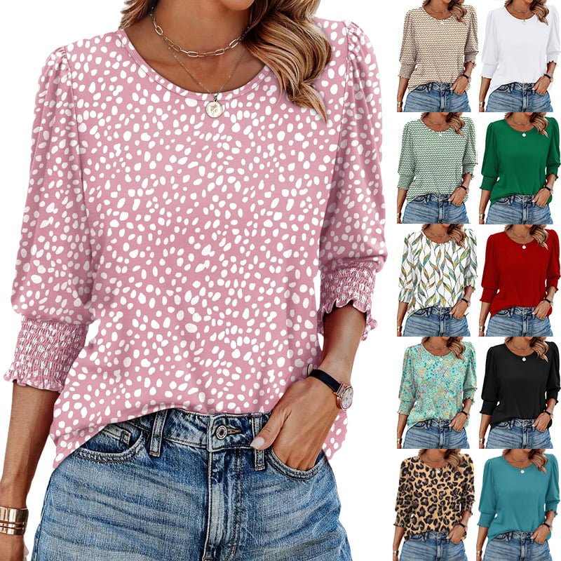 Waverly Print Three Quarter Sleeve Blouse Smocked Cuffs Product Image 02