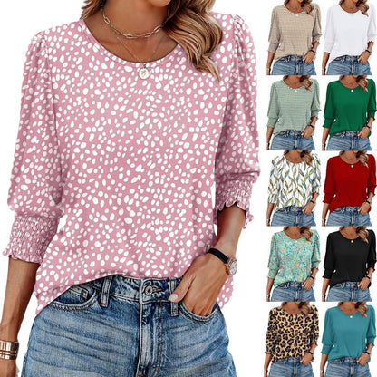 Waverly Print Three Quarter Sleeve Blouse Smocked Cuffs Product Image 02