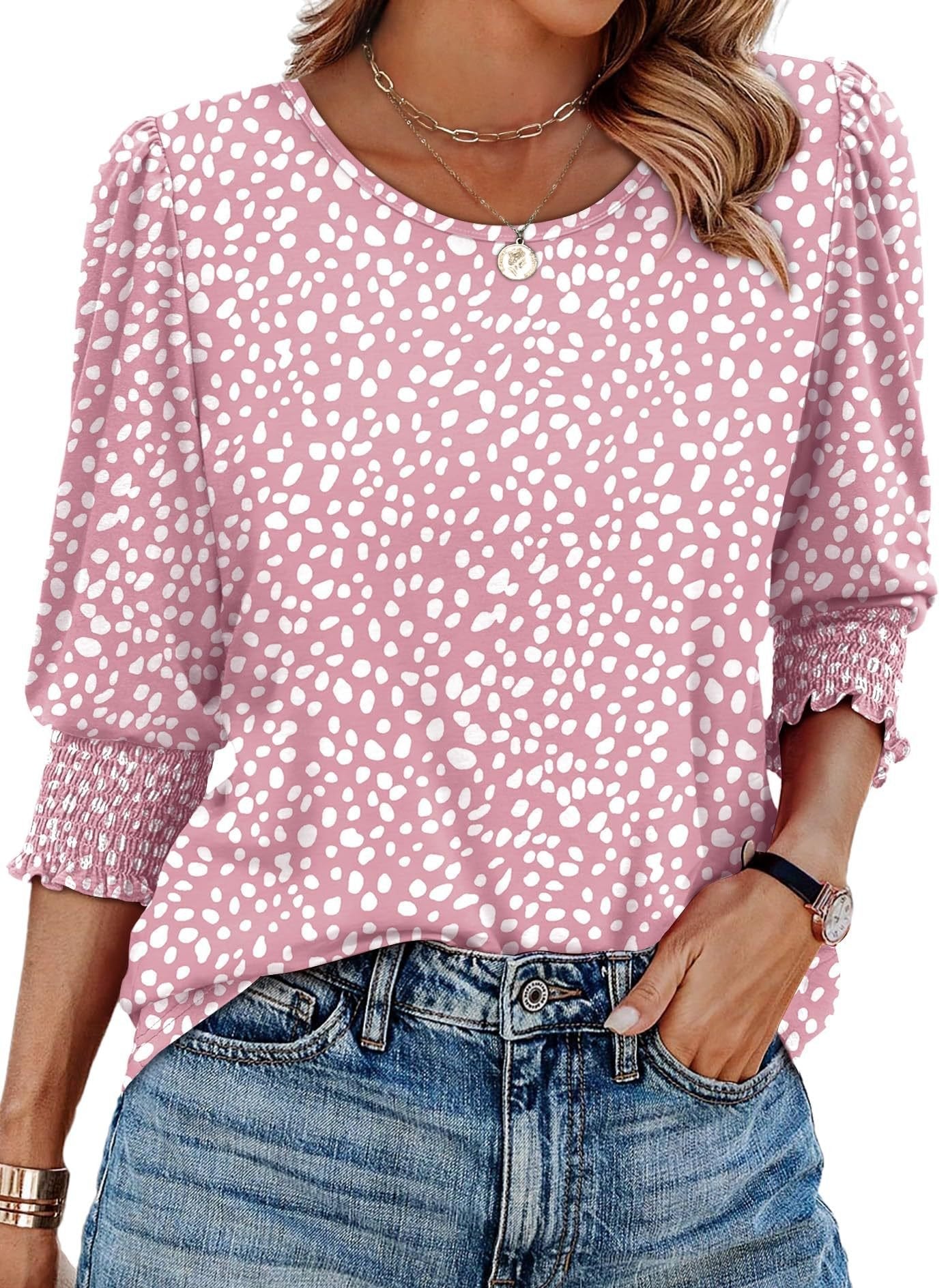 Waverly Print Three Quarter Sleeve Blouse Smocked Cuffs Product Image 03