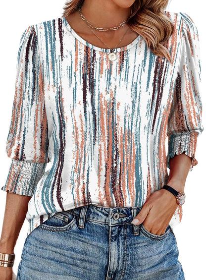 Waverly Print Three Quarter Sleeve Blouse Smocked Cuffs Product Image 04