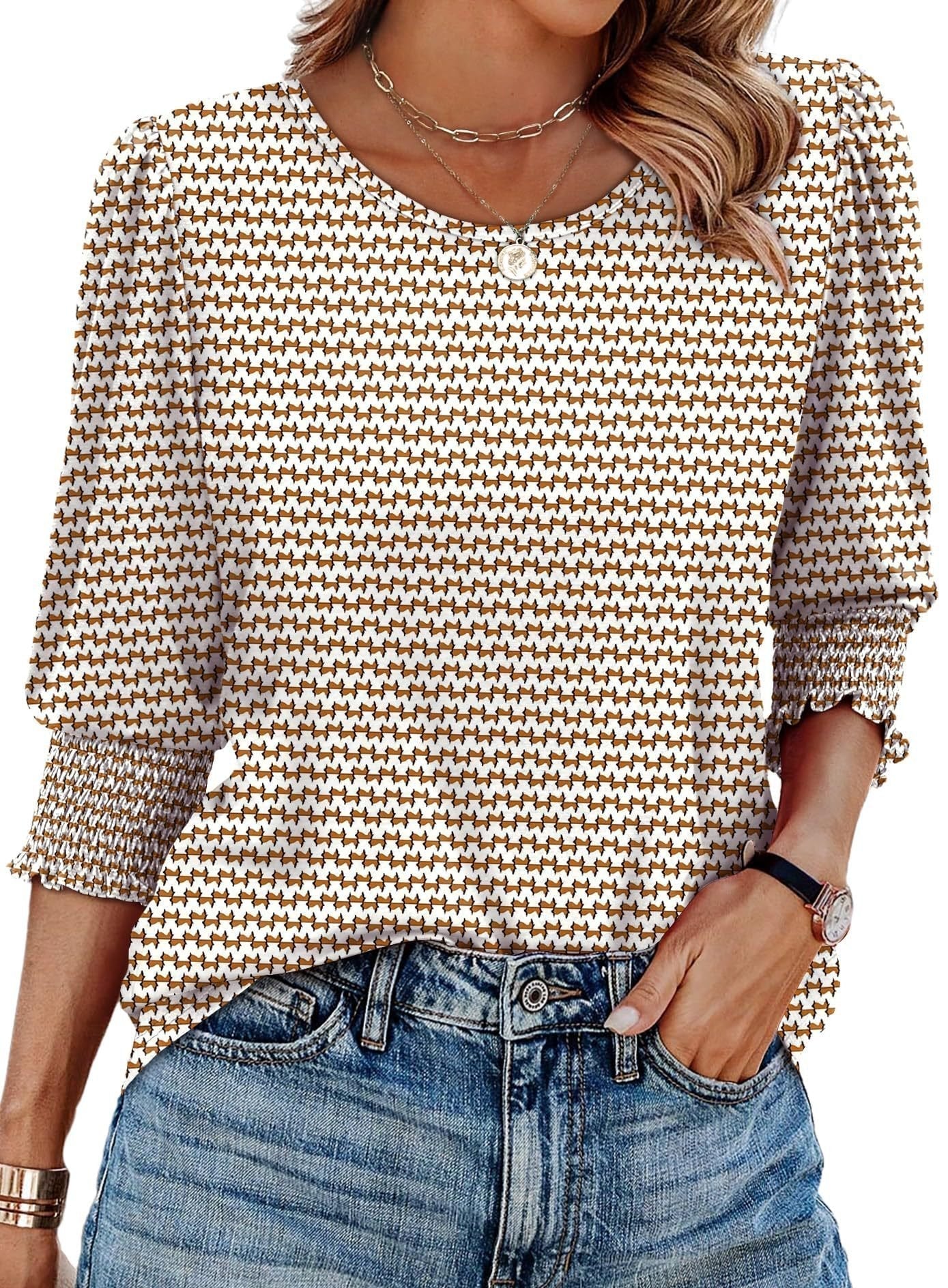 Waverly Print Three Quarter Sleeve Blouse Smocked Cuffs Product Image 11
