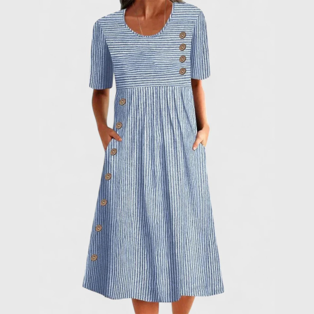 Willow Stripe Midi Dress Three Quarter Sleeve Product Image 01