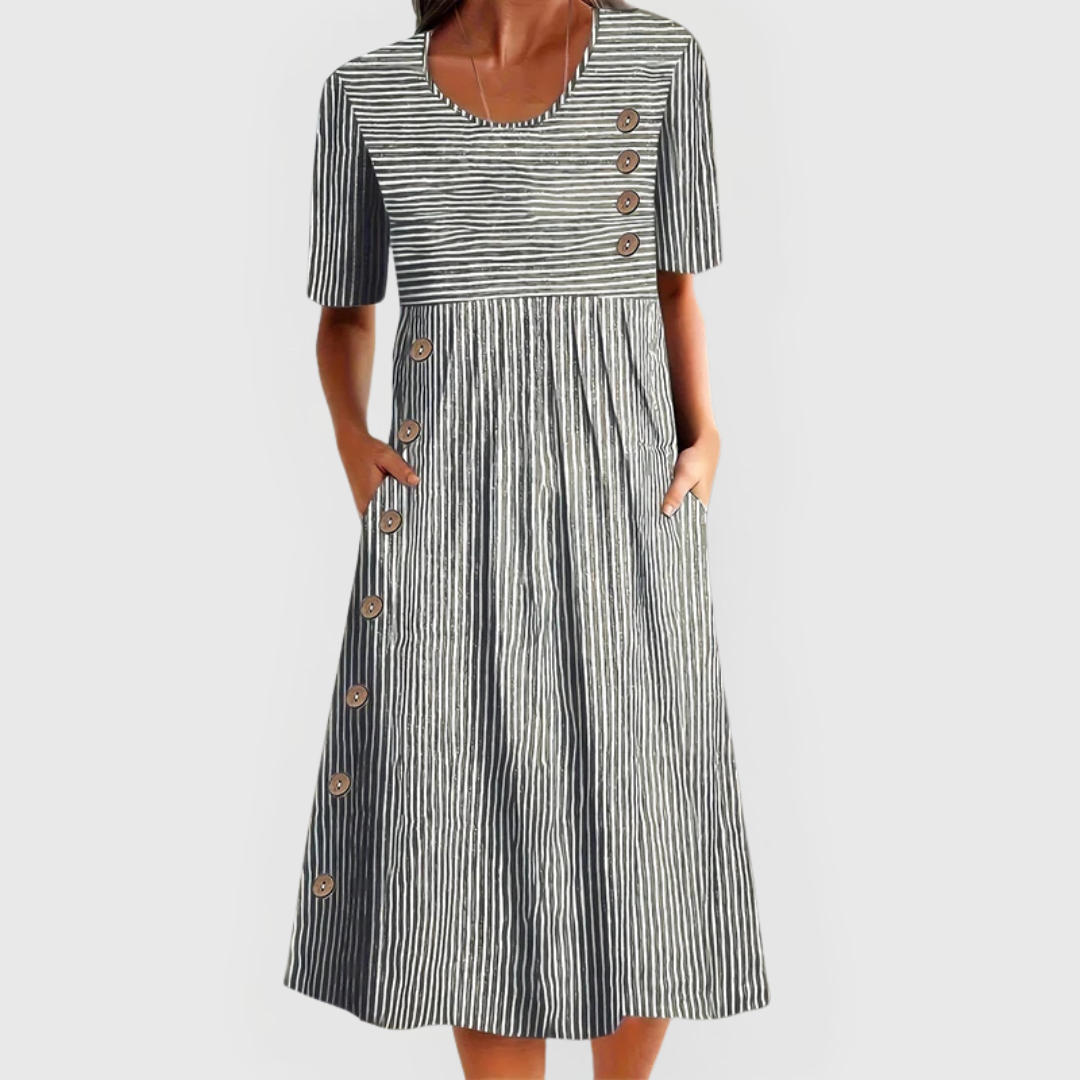 Willow Stripe Midi Dress Three Quarter Sleeve Product Image 02