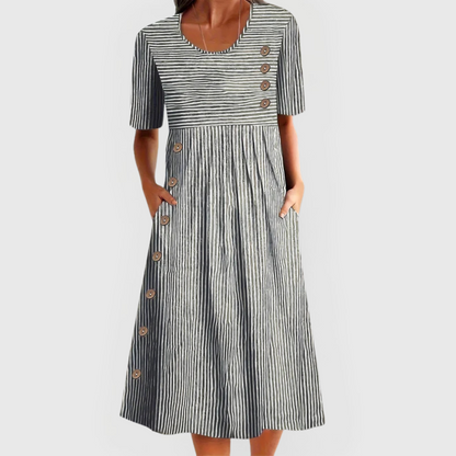 Willow Stripe Midi Dress Three Quarter Sleeve Product Image 02