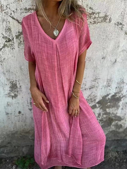 Willow V Neck Cotton Linen Midi Dress Product Image 01