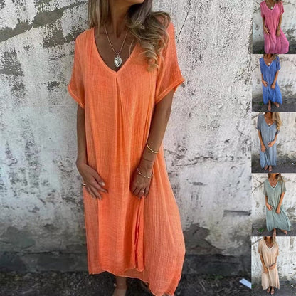 Willow V Neck Cotton Linen Midi Dress Product Image 02