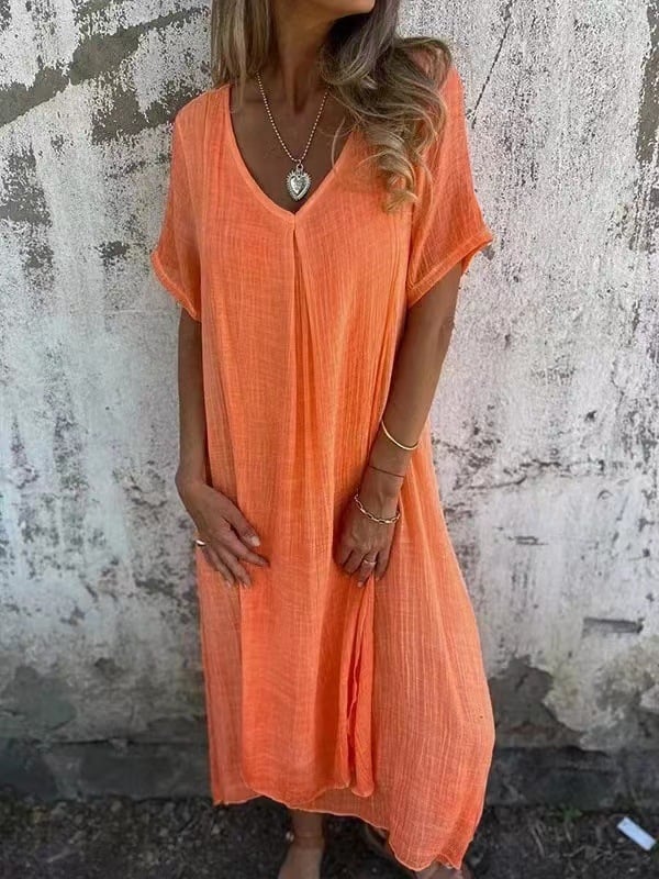 Willow V Neck Cotton Linen Midi Dress Product Image 03