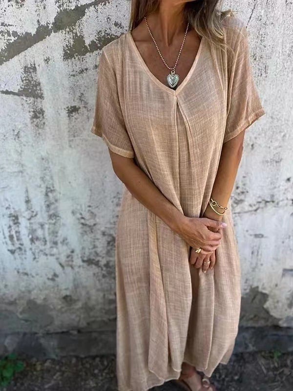 Willow V Neck Cotton Linen Midi Dress Product Image 04
