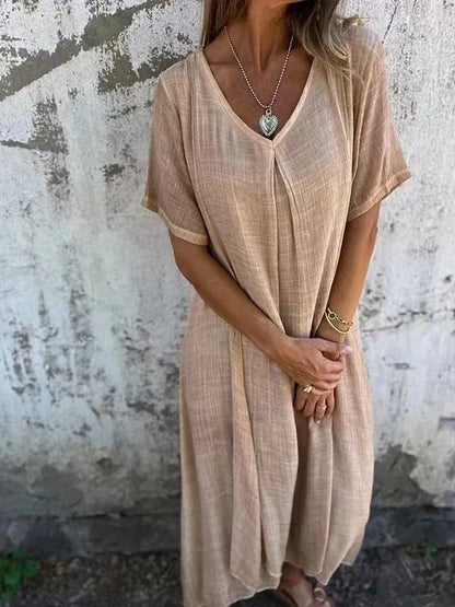 Willow V Neck Cotton Linen Midi Dress Product Image 04