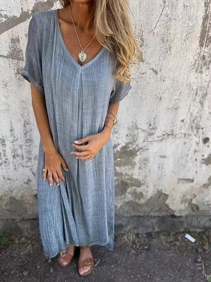 Willow V Neck Cotton Linen Midi Dress Product Image 05