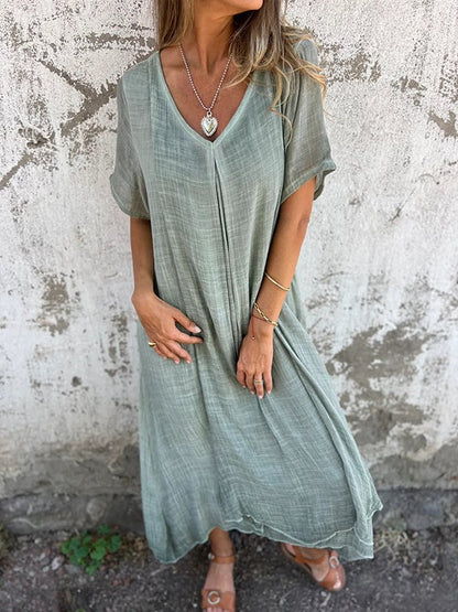 Willow V Neck Cotton Linen Midi Dress Product Image 06
