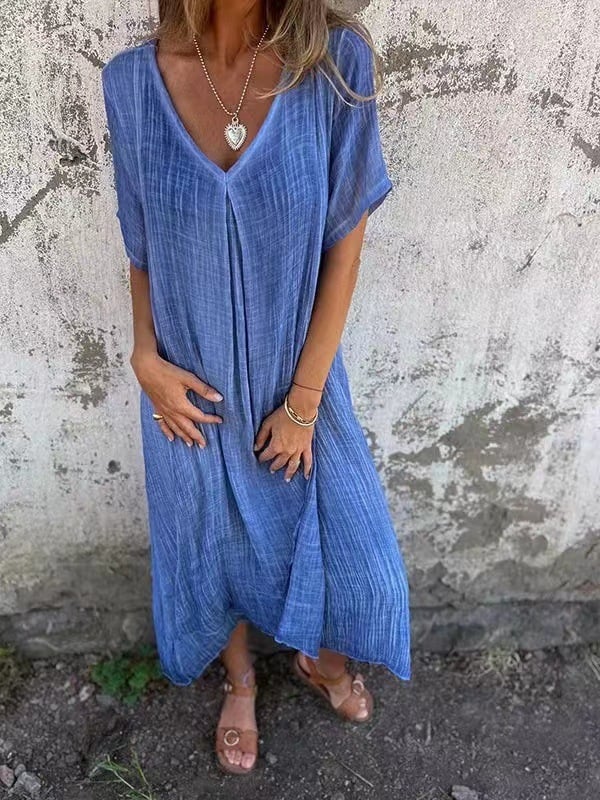 Willow V Neck Cotton Linen Midi Dress Product Image 07