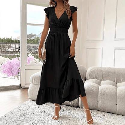 Womens V Neck Ruffle Maxi Dress Product Image 01