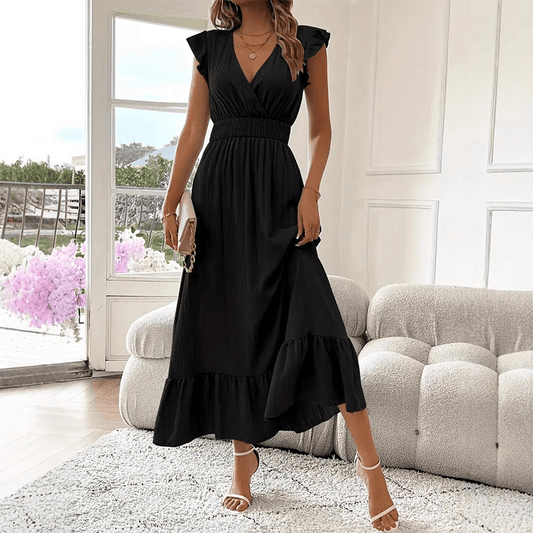 Womens V Neck Ruffle Maxi Dress Product Image 01