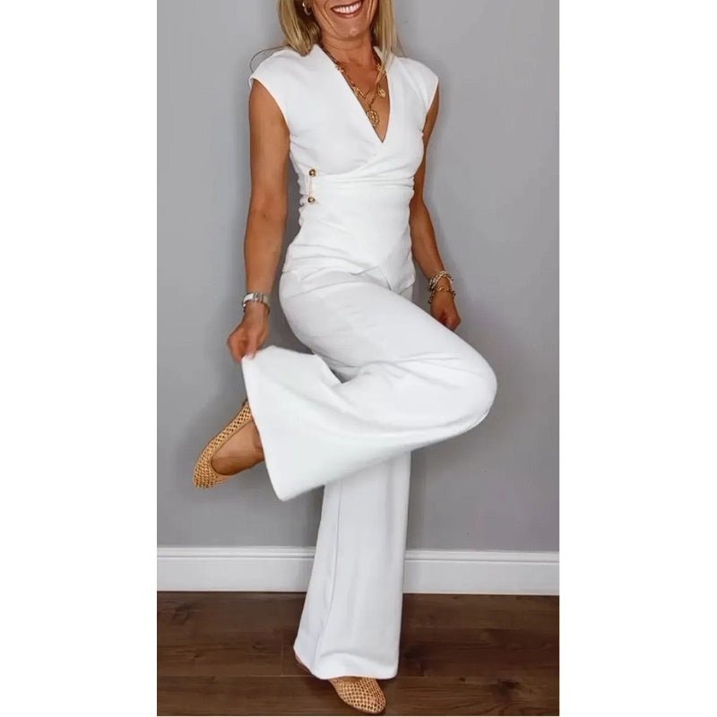 Womens V Neck Top Relaxed Pants Set Product Image 02