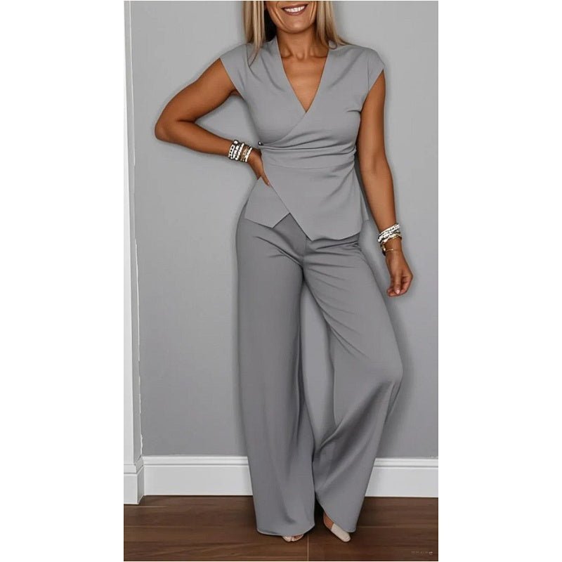 Womens V Neck Top Relaxed Pants Set Product Image 05