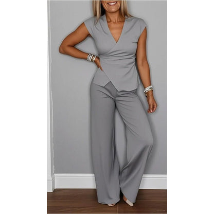 Womens V Neck Top Relaxed Pants Set Product Image 05