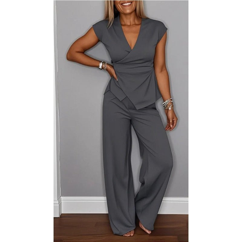 Womens V Neck Top Relaxed Pants Set Product Image 06