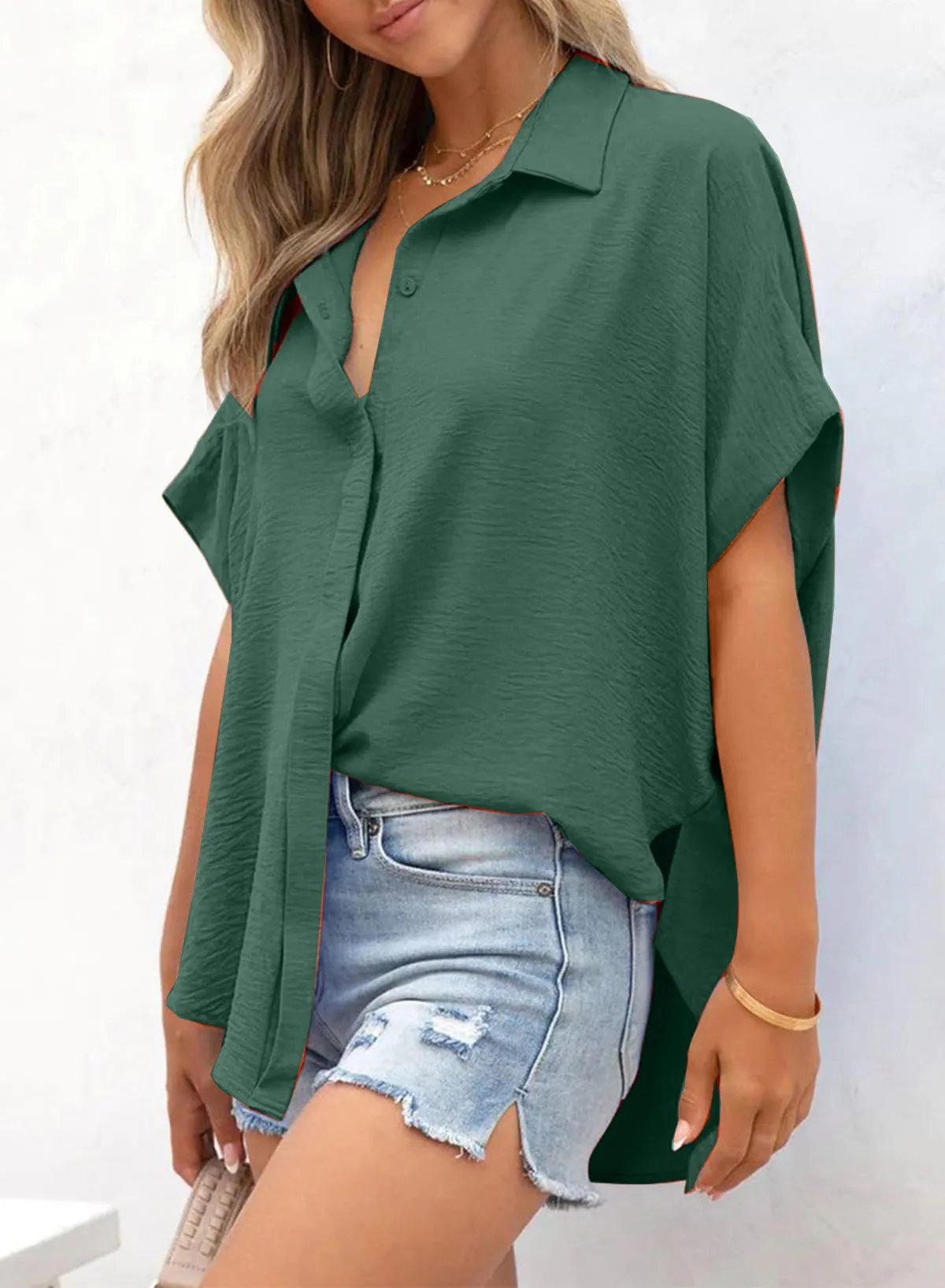 Wren V Neck Relaxed Button Blouse Product Image 02