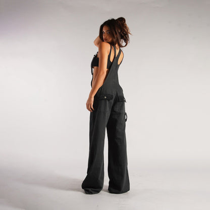 Yardley Wide Leg Denim Overalls Zipper Pocket Product Image 09